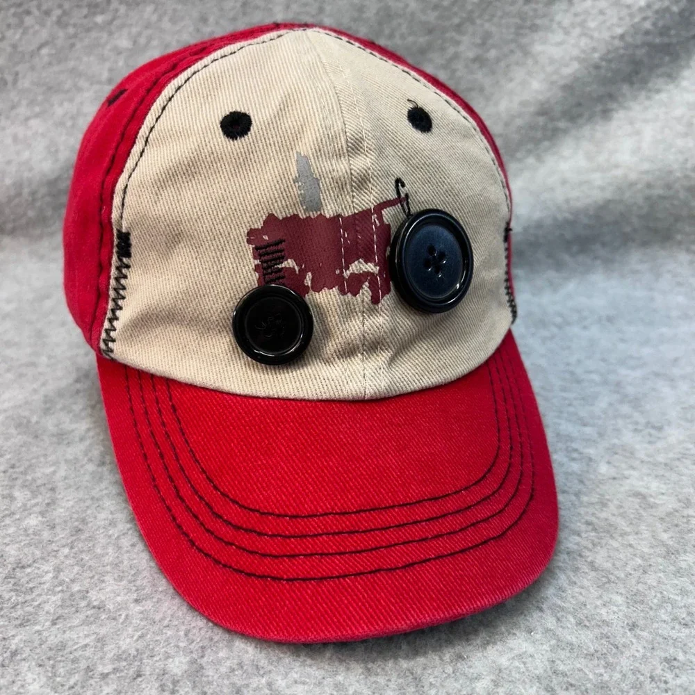 Tractor Toddler Red International Harvester Hat Button Accents Adjustable OSFM